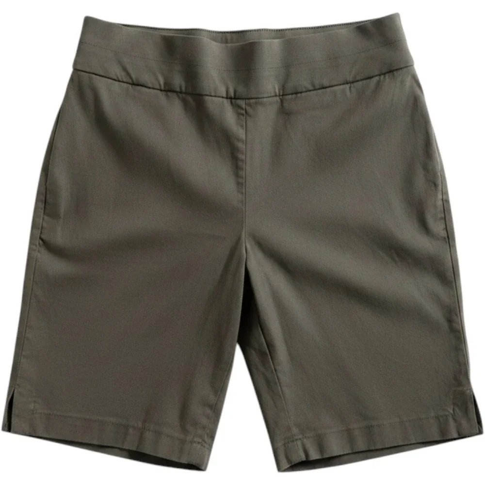 Stretch Shorts Womens 12 Grey Excellent Pull On Bermuda Stretch Slit Hem